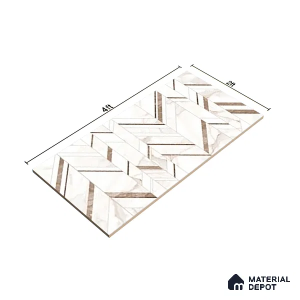 Cream Highlighter Wall Tile TL 07445 B Prestige Royal Statuario Seville Decor 4 ft x 2 ft Vitrified High Gloss Finish - 9 mm |  Suitable for Living Room, Bedroom, Bathroom (Sample)