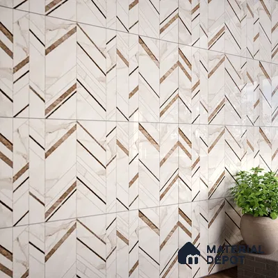 Cream Highlighter Wall Tile TL 07445 B Prestige Royal Statuario Seville Decor 4 ft x 2 ft Vitrified High Gloss Finish - 9 mm |  Suitable for Living Room, Bedroom, Bathroom (Sample)