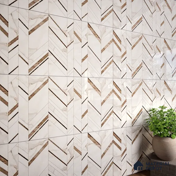 Cream Highlighter Wall Tile TL 07445 B Prestige Royal Statuario Seville Decor 4 ft x 2 ft Vitrified High Gloss Finish - 9 mm |  Suitable for Living Room, Bedroom, Bathroom (Sample)