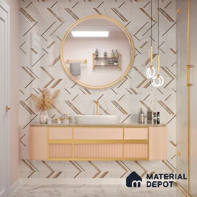 Cream Highlighter Wall Tile TL 07445 B Prestige Royal Statuario Seville Decor 4 ft x 2 ft Vitrified High Gloss Finish - 9 mm |  Suitable for Living Room, Bedroom, Bathroom (Sample)