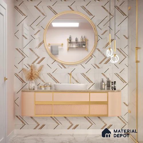 Cream Highlighter Wall Tile TL 07445 B Prestige Royal Statuario Seville Decor 4 ft x 2 ft Vitrified High Gloss Finish - 9 mm | Suitable For Bathroom, Accent/Feature Wall, Dining Area
