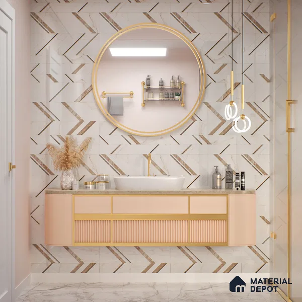 Cream Highlighter Wall Tile TL 07445 B Prestige Royal Statuario Seville Decor 4 ft x 2 ft Vitrified High Gloss Finish - 9 mm |  Suitable for Living Room, Bedroom, Bathroom (Sample)