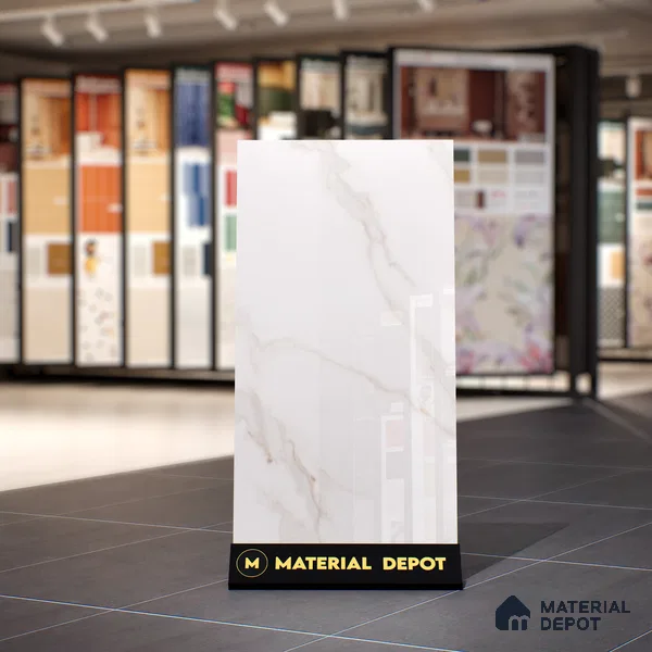 Cream Marble Floor & Wall Tile TL 07445 Gravier Royal Statuario Seville 4 ft x 2 ft Vitrified High Gloss Finish - 9 mm | Random 6 | Suitable for Living Room, Bedroom, Bathroom