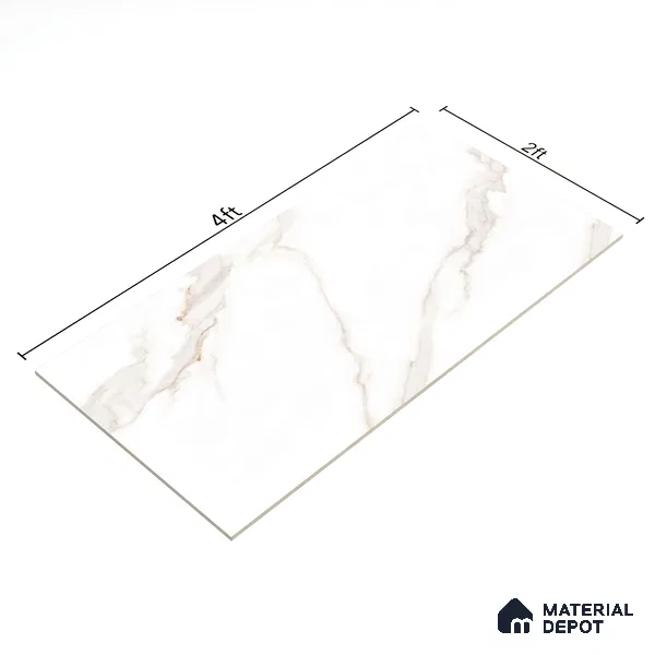 Cream Marble Floor & Wall Tile TL 07445 Gravier Royal Statuario Seville 4 ft x 2 ft Vitrified High Gloss Finish - 9 mm | Random 6 | Suitable for Living Room, Bedroom, Bathroom