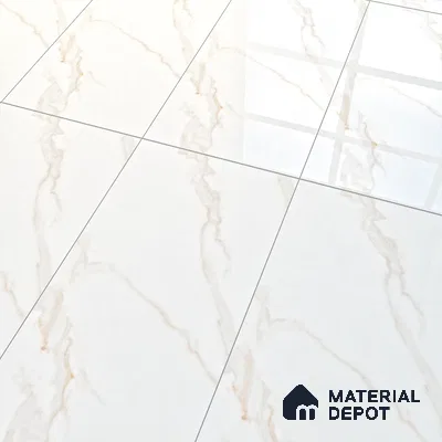 Cream Marble Floor & Wall Tile TL 07445 Gravier Royal Statuario Seville 4 ft x 2 ft Vitrified High Gloss Finish - 9 mm | Random 6 | Suitable for Living Room, Bedroom, Bathroom