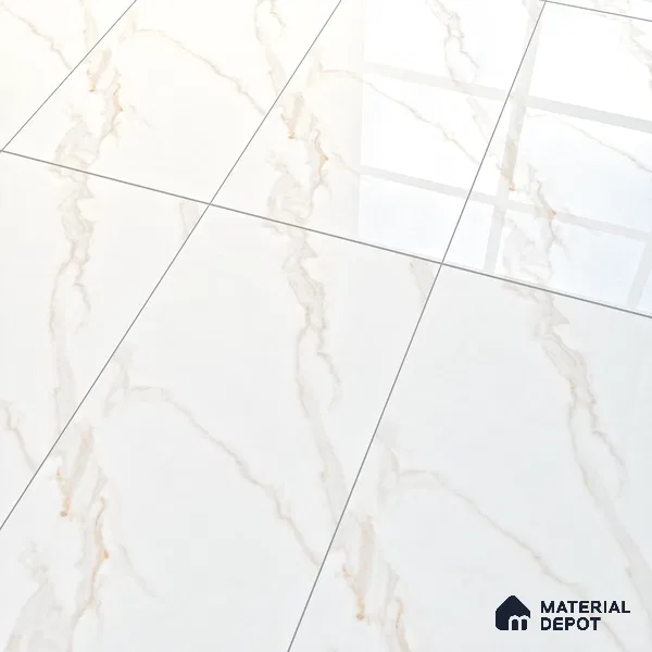 Cream Marble Floor & Wall Tile TL 07445 Gravier Royal Statuario Seville 4 ft x 2 ft Vitrified High Gloss Finish - 9 mm | Random 6 | Suitable for Living Room, Bedroom, Bathroom