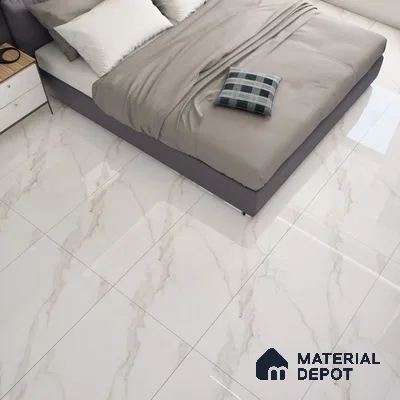 Cream Marble Floor & Wall Tile TL 07445 Gravier Royal Statuario Seville 4 ft x 2 ft Vitrified High Gloss Finish - 9 mm | Random 6 | Suitable for Living Room, Bedroom, Bathroom