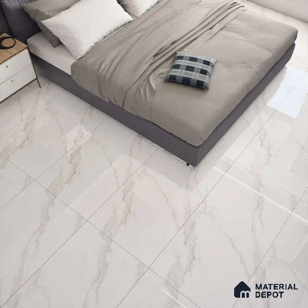 Cream Marble Floor & Wall Tile TL 07445 Gravier Royal Statuario Seville 4 ft x 2 ft Vitrified High Gloss Finish - 9 mm | Random 6 | Suitable for Living Room, Bedroom, Bathroom