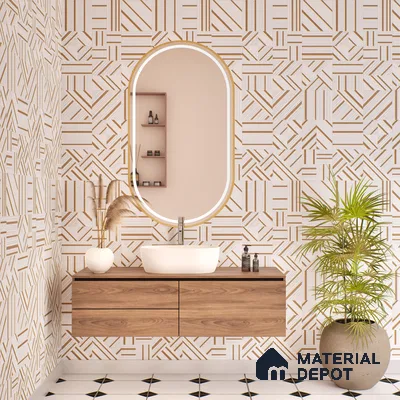 Cream Highlighter Floor & Wall Tile TL 07440  Royal Elemento Tria Metal 4 ft x 2 ft Vitrified Punch Finish - 9 mm | Suitable For Bathroom, Accent/Feature Wall, Dining Area