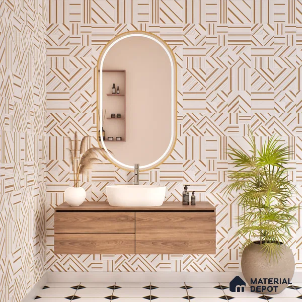 Cream Highlighter Floor & Wall Tile TL 07440 Royal Elemento Tria Metal 4 ft x 2 ft Vitrified Punch Finish - 9 mm | Suitable For Bathroom, Accent/Feature Wall, Dining Area