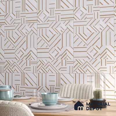 Cream Highlighter Floor & Wall Tile TL 07440  Royal Elemento Tria Metal 4 ft x 2 ft Vitrified Punch Finish - 9 mm | Suitable For Bathroom, Accent/Feature Wall, Dining Area