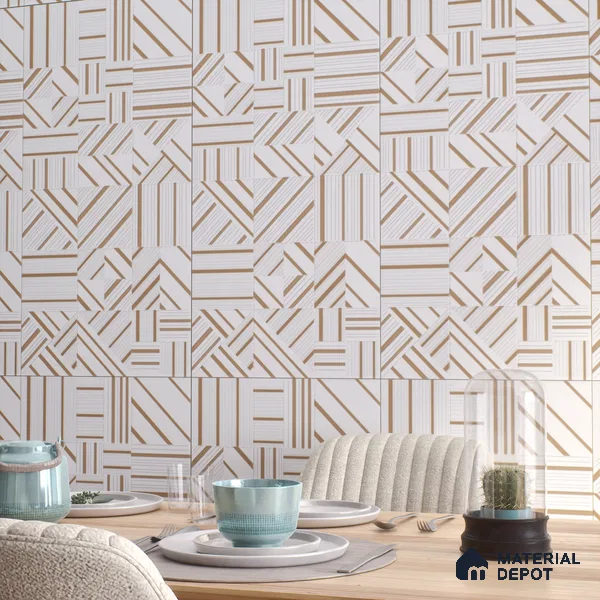Cream Highlighter Floor & Wall Tile TL 07440 Royal Elemento Tria Metal 4 ft x 2 ft Vitrified Punch Finish - 9 mm | Suitable For Bathroom, Accent/Feature Wall, Dining Area