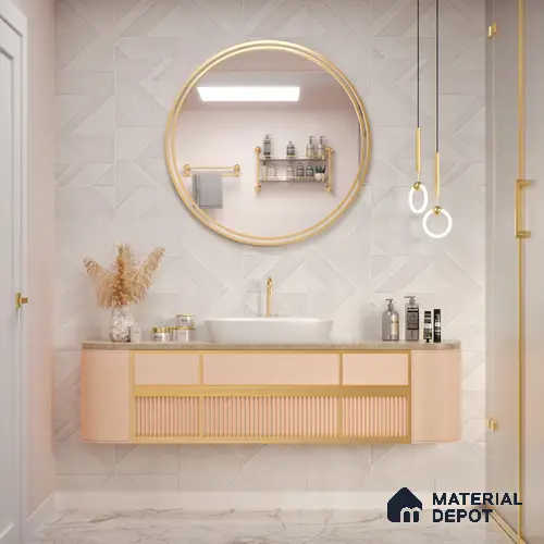 White Highlighter Wall Tile TL 07444 Prestige Royal Chevron Elemento Bianco 4 ft x 2 ft Vitrified Punch Finish - 9 mm |  Suitable for Living Room, Bedroom, Bathroom
