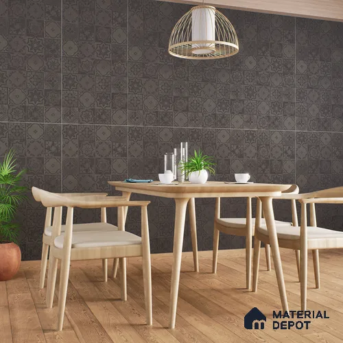 Black Highlighter Wall Tile TL 07443 Prestige Royal Quadrato Black Decor 4 ft x 2 ft Full Body Vitrified Finish - 9 mm | Suitable For Bathroom, Accent/Feature Wall, Dining Area
