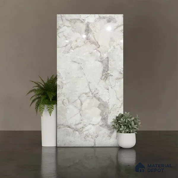 Marble Look Floor Tile TL 10422 Harmony Bianco Endless 4 ft x 2 ft Glossy Finish Vitrified Tile - 9 mm | Suitable For living Room, Bedroom, Bathroom