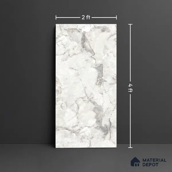 Marble Look Floor Tile TL 10422 Harmony Bianco Endless 4 ft x 2 ft Glossy Finish Vitrified Tile - 9 mm | Suitable For living Room, Bedroom, Bathroom