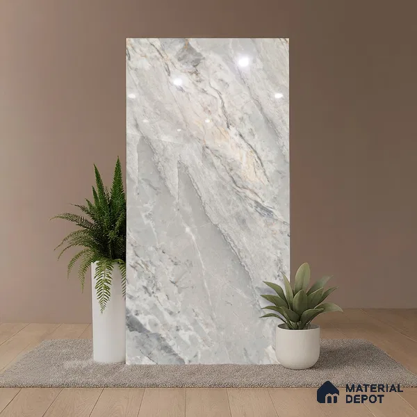 Marble Look Wall Tile TL 10547 Argenta Grey 4 ft x 2 ft Glossy Finish Vitrified Tile - 9 mm | Suitable For living Room, Bedroom, Bathroom