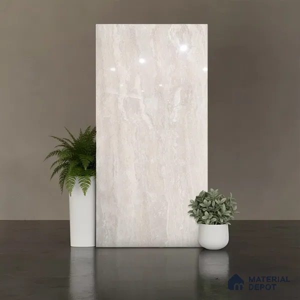 Stone Look Floor Tile TL 10421 River Romano Light 4 ft x 2 ft Glossy Finish Vitrified Tile - 9 mm | Suitable For living Room, Bedroom, Bathroom | Random Designs