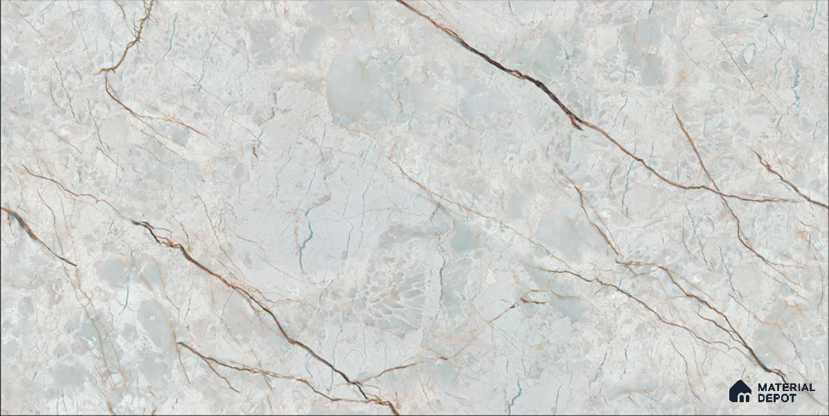 Marble Floor & Wall TL 12686 Grigio Carnico 4 ft x 2 ft Glossy Finish Vitrified Tile - 9 mm | 4 Random Design