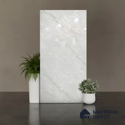 Marble Look Floor Tile TL 10423 Ciena Bianco Endless 4 ft x 2 ft Glossy Finish Vitrified Tile - 9 mm | Suitable For living Room, Bedroom, Bathroom