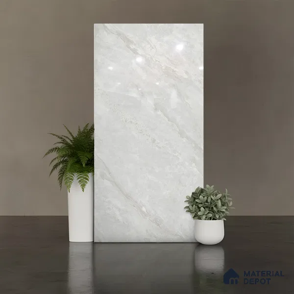 Marble Look Floor Tile TL 10423 Ciena Bianco Endless 4 ft x 2 ft Glossy Finish Vitrified Tile - 9 mm | Suitable For living Room, Bedroom, Bathroom