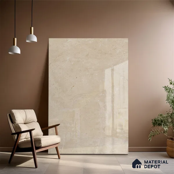 Marble Floor Large Format Tile TL 10077 Chicago Beige 6 ft x 4 ft Glossy Finish Vitrified Colorbody Tile - 15 mm | Suitable for Living Room, Bedroom & Bathroom | Adhesive and Spacers Must be Used During Installation