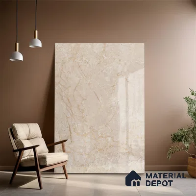 Marble Floor Large Format Tile TL 10215 Byttora Tan 6 ft x 4 ft Glossy Finish Vitrified Colorbody Tile - 15 mm | Suitable for Living Room, Bedroom & Bathroom | Adhesive and Spacers Must be Used During Installation