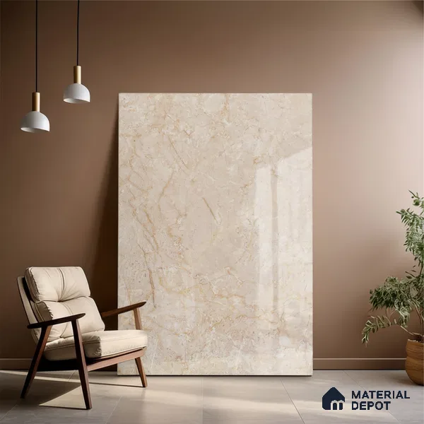 Marble Floor Large Format Tile TL 10215 Byttora Tan 6 ft x 4 ft Glossy Finish Vitrified Colorbody Tile - 15 mm | Suitable for Living Room, Bedroom & Bathroom | Adhesive and Spacers Must be Used During Installation