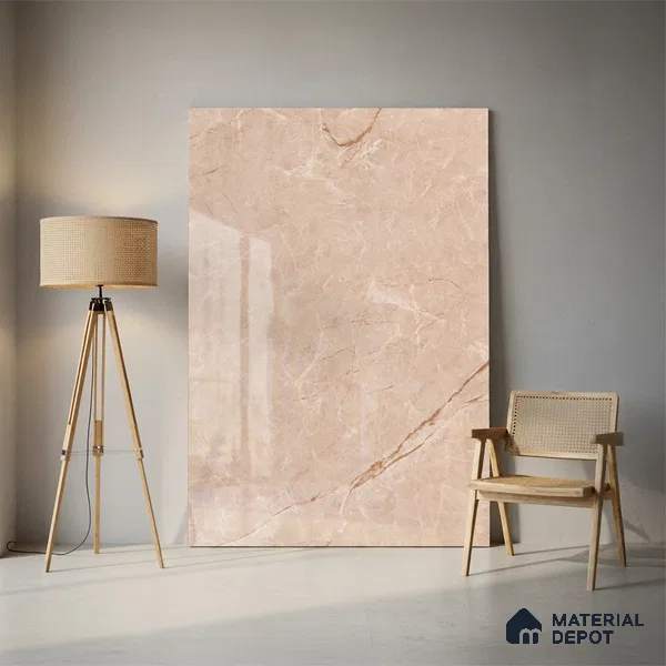 Marble Floor Large Format Tile TL 10078 Prestige Crema 6 ft x 4 ft Glossy Finish Vitrified Colorbody Tile - 15 mm | Suitable for Living Room, Bedroom & Bathroom | Adhesive and Spacers Must be Used During Installation