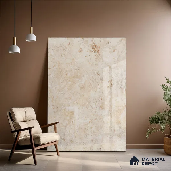 Marble Floor Large Format Tile TL 10217 Breccia Natural 6 ft x 4 ft Glossy Finish Vitrified Colorbody Tile - 15 mm | Suitable for Living Room, Bedroom & Bathroom | Adhesive and Spacers Must be Used During Installation