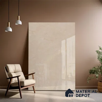 Marble Floor Large Format Tile TL 10213 Omani Beige 6 ft x 4 ft Glossy Finish Vitrified Colorbody Tile - 15 mm | Suitable for Living Room, Bedroom & Bathroom | Adhesive and Spacers Must be Used During Installation