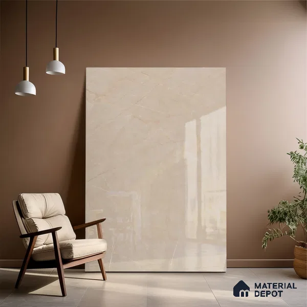 Marble Floor Large Format Tile TL 10213 Omani Beige 6 ft x 4 ft Glossy Finish Vitrified Colorbody Tile - 15 mm | Suitable for Living Room, Bedroom & Bathroom | Adhesive and Spacers Must be Used During Installation