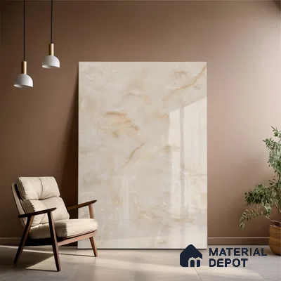 Marble Floor & Wall Large Format Tile TL 10212 Classo Onyx Beige 6 ft x 4 ft Glossy Finish Vitrified Tile - 9 mm | Suitable for Living Room, Bedroom & Bathroom | Adhesive and Spacers Must be Used During Installation