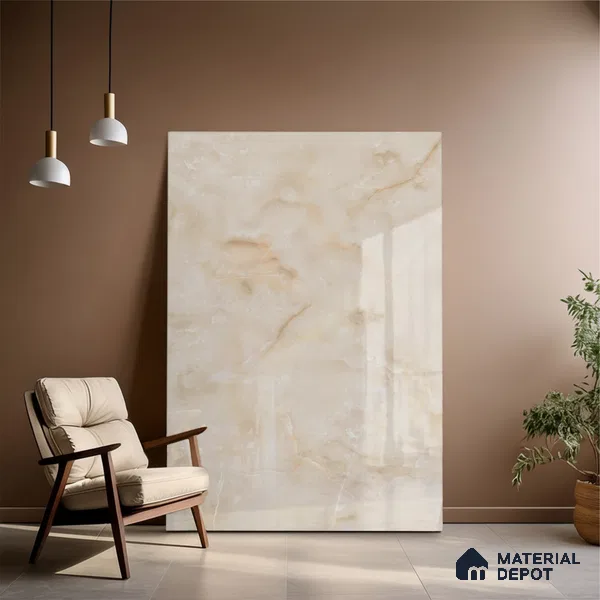 Marble Floor & Wall Large Format Tile TL 10212 Classo Onyx Beige 6 ft x 4 ft Glossy Finish Vitrified Tile - 9 mm | Suitable for Living Room, Bedroom & Bathroom | Adhesive and Spacers Must be Used During Installation