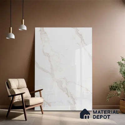 White Marble Floor & Wall Tile TL 09041 Grande Statuario Seville Endless 6 ft x 4 ft Glossy Finish Vitrified Large Format Tile - 9 mm | Random 4 | Suitable for Living Room, Bedroom, Bathroom | Adhesive and Spacers Must be Used During Installation