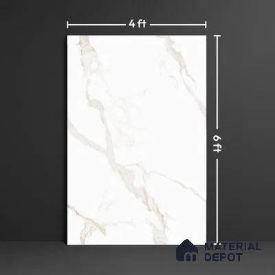 White Marble Floor & Wall Tile TL 09041 Grande Statuario Seville Endless 6 ft x 4 ft Glossy Finish Vitrified Large Format Tile - 9 mm | Random 4 | Suitable for Living Room, Bedroom, Bathroom | Adhesive and Spacers Must be Used During Installation