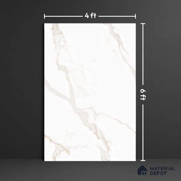 White Marble Floor & Wall Tile TL 09041 Grande Statuario Seville Endless 6 ft x 4 ft Glossy Finish Vitrified Large Format Tile - 9 mm | Random 4 | Suitable for Living Room, Bedroom, Bathroom | Adhesive and Spacers Must be Used During Installation