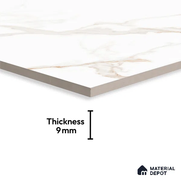 White Marble Floor & Wall Tile TL 09041 Grande Statuario Seville Endless 6 ft x 4 ft Glossy Finish Vitrified Large Format Tile - 9 mm | Random 4 | Suitable for Living Room, Bedroom, Bathroom | Adhesive and Spacers Must be Used During Installation