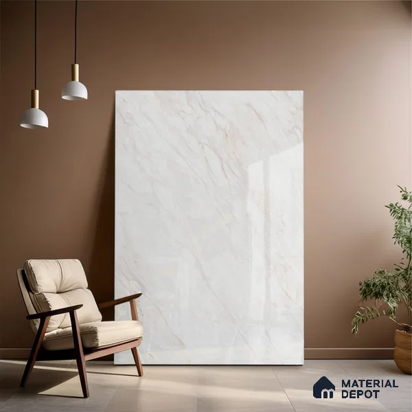 White Marble Floor & Wall Tile TL 09042 Grande Lazio Pearl Endless 6 ft x 4 ft Glossy Finish Vitrified Large Format Tile - 9 mm | Random 3 | Suitable for Living Room, Bedroom, Bathroom | Adhesive and Spacers Must be Used During Installation