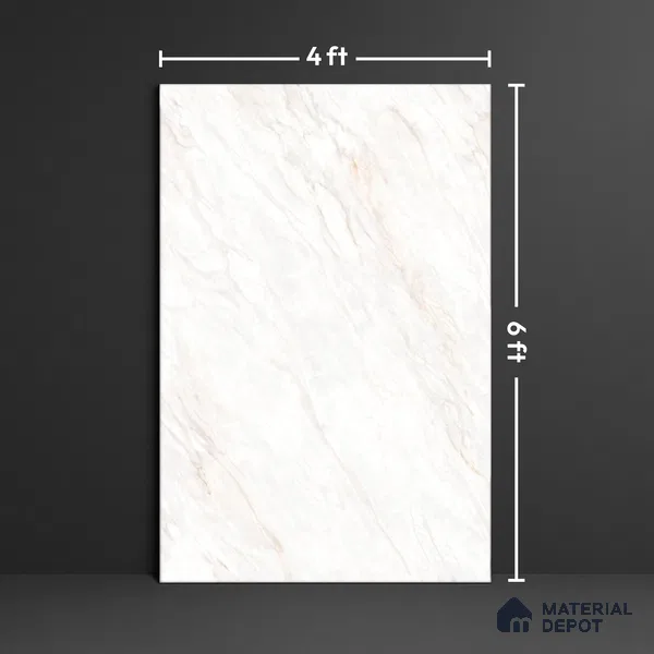 White Marble Floor & Wall Tile TL 09042 Grande Lazio Pearl Endless 6 ft x 4 ft Glossy Finish Vitrified Large Format Tile - 9 mm | Random 3 | Suitable for Living Room, Bedroom, Bathroom | Adhesive and Spacers Must be Used During Installation