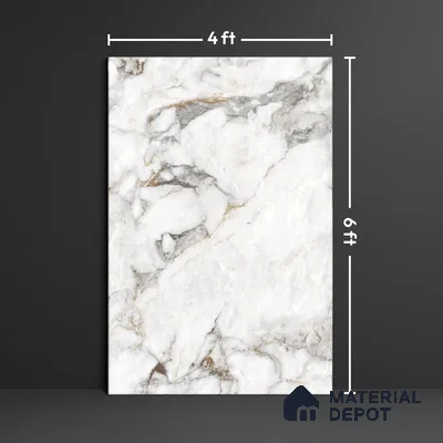 Grey Marble Floor & Wall Tile TL 09049 Grande Dolomite Grey Endless 6 ft x 4 ft Glossy Finish Vitrified Large Format Tile - 9 mm | Random 3 | Suitable for Living Room, Bedroom, Bathroom | Adhesive and Spacers Must be Used During Installation