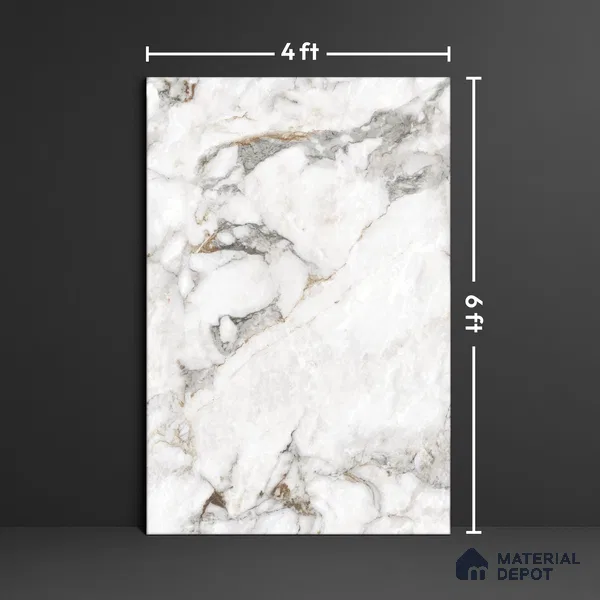 Grey Marble Floor & Wall Tile TL 09049 Grande Dolomite Grey Endless 6 ft x 4 ft Glossy Finish Vitrified Large Format Tile - 9 mm | Random 3 | Suitable for Living Room, Bedroom, Bathroom | Adhesive and Spacers Must be Used During Installation