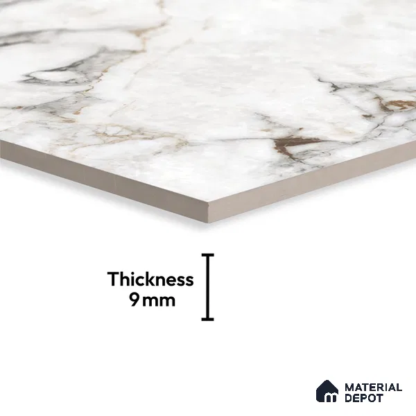 Grey Marble Floor & Wall Tile TL 09049 Grande Dolomite Grey Endless 6 ft x 4 ft Glossy Finish Vitrified Large Format Tile - 9 mm | Random 3 | Suitable for Living Room, Bedroom, Bathroom | Adhesive and Spacers Must be Used During Installation