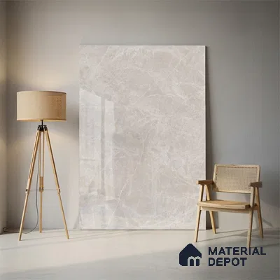 Grey Marble Floor & Wall Tile TL 09048 Grande Empra Grey Endless 6 ft x 4 ft Glossy Finish Vitrified Large Format Tile - 9 mm | Random 3 | Suitable for Living Room, Bedroom, Bathroom | Adhesive and Spacers Must be Used During Installation