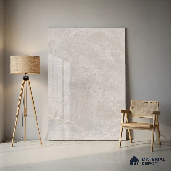Grey Marble Floor & Wall Tile TL 09048 Grande Empra Grey Endless 6 ft x 4 ft Glossy Finish Vitrified Large Format Tile - 9 mm | Random 3 | Suitable for Living Room, Bedroom, Bathroom | Adhesive and Spacers Must be Used During Installation