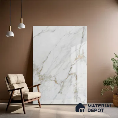 Marble Floor & Wall Large Format Tile TL 10207 Satuario Ray 6 ft x 4 ft Glossy Finish Vitrified Tile - 9 mm | Suitable for Living Room, Bedroom & Bathroom | Adhesive and Spacers Must be Used During Installation