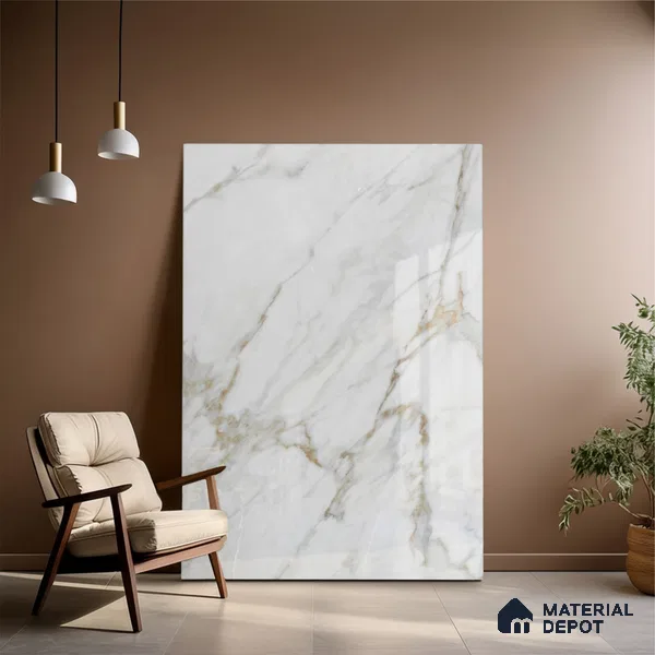 Marble Floor & Wall Large Format Tile TL 10207 Satuario Ray 6 ft x 4 ft Glossy Finish Vitrified Tile - 9 mm | Suitable for Living Room, Bedroom & Bathroom | Adhesive and Spacers Must be Used During Installation