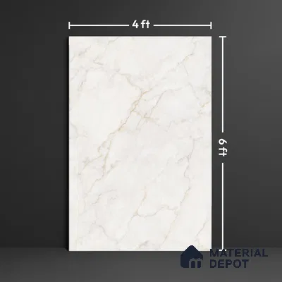 White Marble Floor & Wall Tile TL 09043 Grande Pratonix Endless 6 ft x 4 ft Glossy Finish Vitrified Large Format Tile - 9 mm | Random 3 | Suitable for Living Room, Bedroom, Bathroom | Adhesive and Spacers Must be Used During Installation