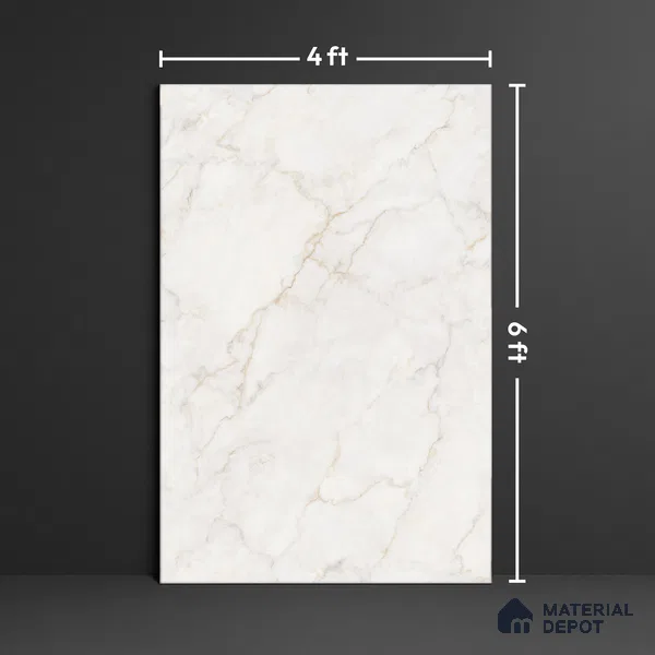 White Marble Floor & Wall Tile TL 09043 Grande Pratonix Endless 6 ft x 4 ft Glossy Finish Vitrified Large Format Tile - 9 mm | Random 3 | Suitable for Living Room, Bedroom, Bathroom | Adhesive and Spacers Must be Used During Installation