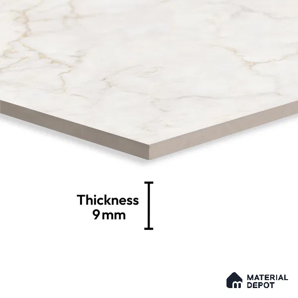 White Marble Floor & Wall Tile TL 09043 Grande Pratonix Endless 6 ft x 4 ft Glossy Finish Vitrified Large Format Tile - 9 mm | Random 3 | Suitable for Living Room, Bedroom, Bathroom | Adhesive and Spacers Must be Used During Installation